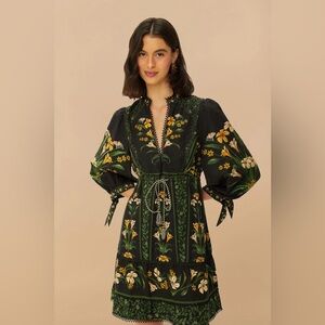 Farm Rio Black Flowers Arch Lenzing Ecovero Euroflax Mini Dress Size S Small NWT